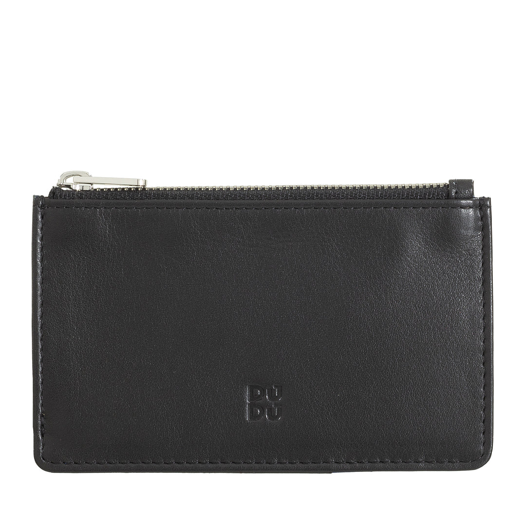 DUDU Porta Carte di Credito Uomo Donna in Pelle, Portafoglio Sottile Piccolo, 4 Porta Tessere Portacarte, con Chiusura a Cerniera
