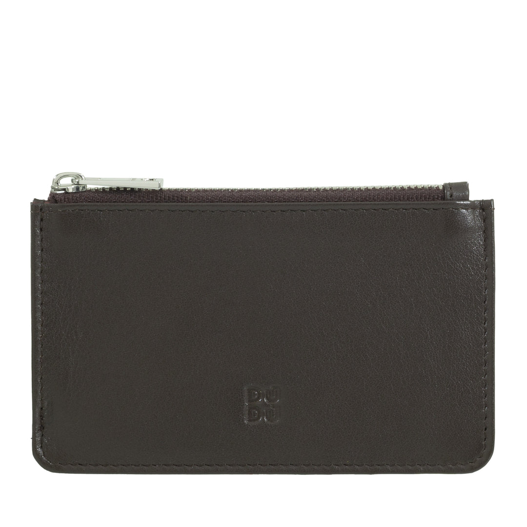 DUDU Porta Carte di Credito Uomo Donna in Pelle, Portafoglio Sottile Piccolo, 4 Porta Tessere Portacarte, con Chiusura a Cerniera