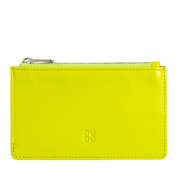 DUDU Porta Carte di Credito Uomo Donna in Pelle, Portafoglio Sottile Piccolo, 4 Porta Tessere Portacarte, con Chiusura a Cerniera