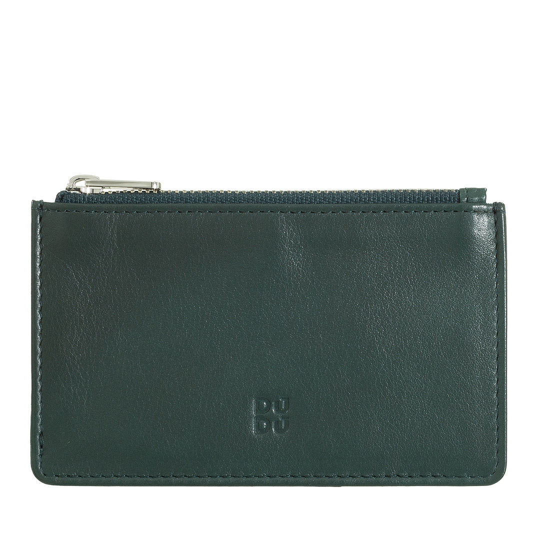 DUDU Porta Carte di Credito Uomo Donna in Pelle, Portafoglio Sottile Piccolo, 4 Porta Tessere Portacarte, con Chiusura a Cerniera