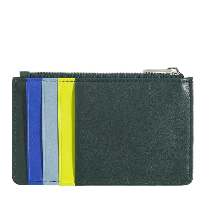 DUDU Porta Carte di Credito Uomo Donna in Pelle, Portafoglio Sottile Piccolo, 4 Porta Tessere Portacarte, con Chiusura a Cerniera