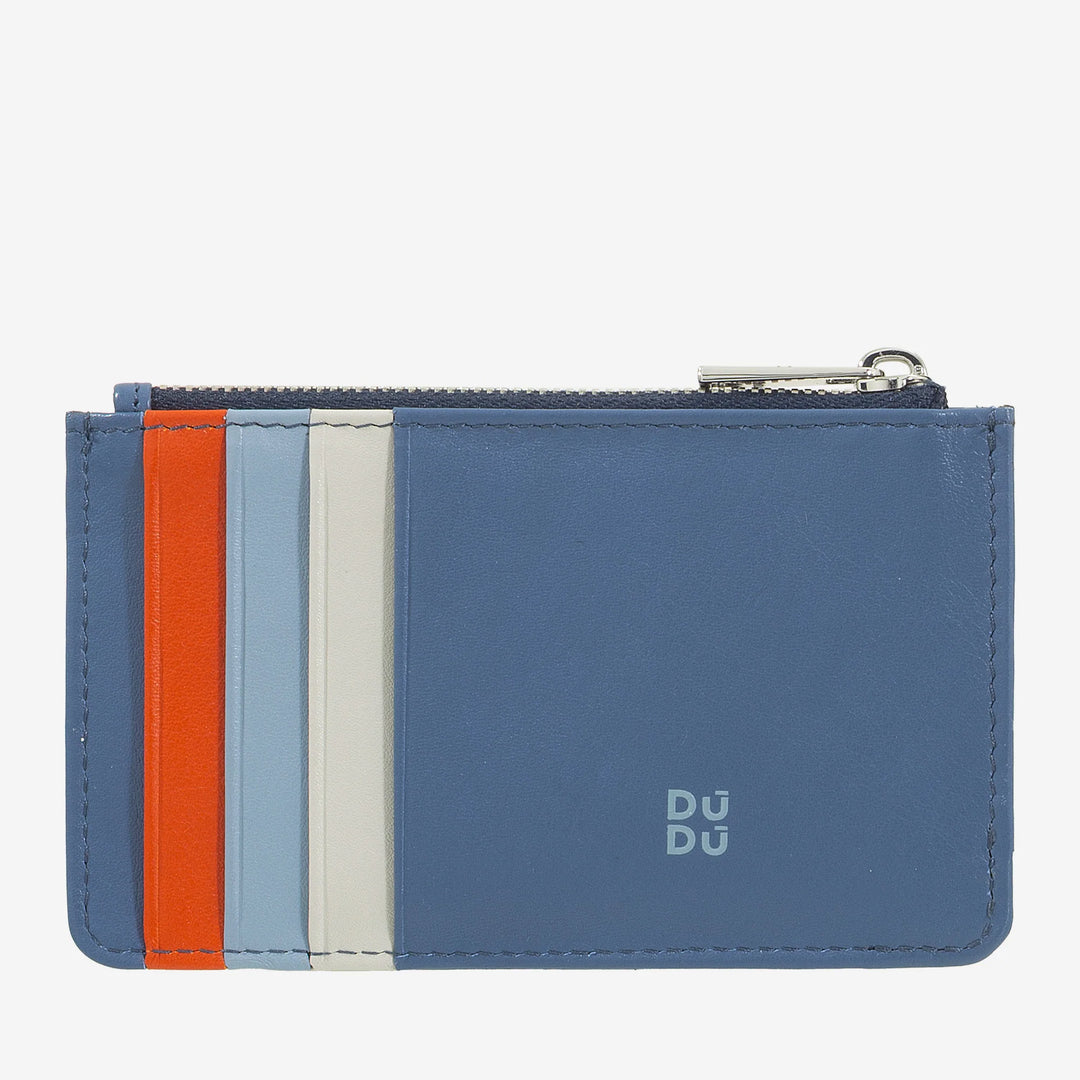 DUDU Porta Carte di Credito Uomo Donna in Pelle, Portafoglio Sottile Piccolo Après Ski, 4 Porta Tessere Portacarte, Portamonete a Cerniera Zip