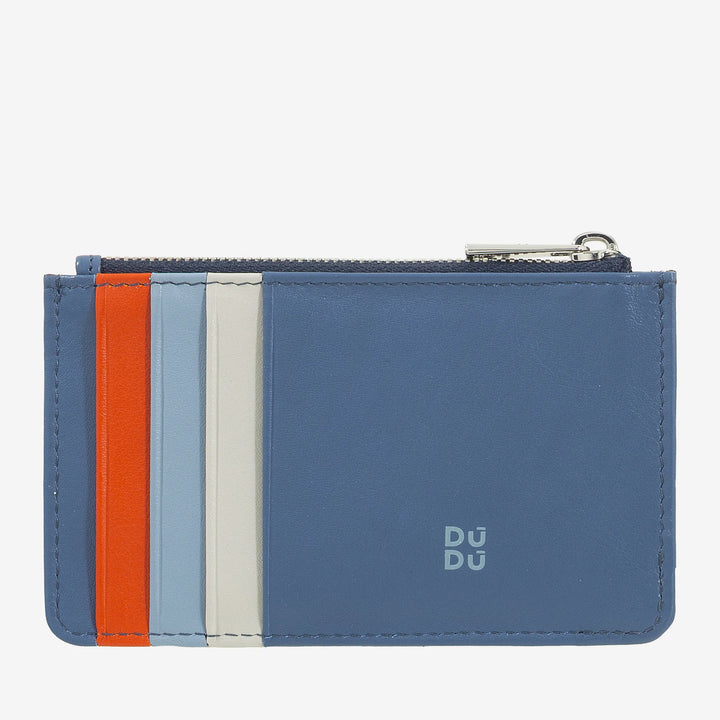 DUDU Porta Carte di Credito Uomo Donna in Pelle, Portafoglio Sottile Piccolo Après Ski, 4 Porta Tessere Portacarte, Portamonete a Cerniera Zip