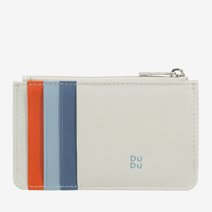 DUDU Porta Carte di Credito Uomo Donna in Pelle, Portafoglio Sottile Piccolo Après Ski, 4 Porta Tessere Portacarte, Portamonete a Cerniera Zip