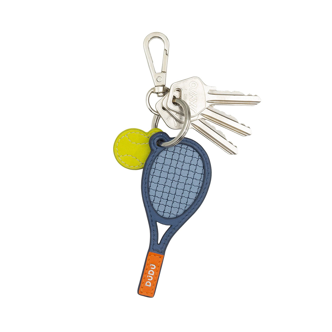 DUDU Portachiavi Racchetta da Tennis in Pelle con Moschettone – Charm Portachiavi Sportivo Tennis per Chiavi, Borsa o Zaino