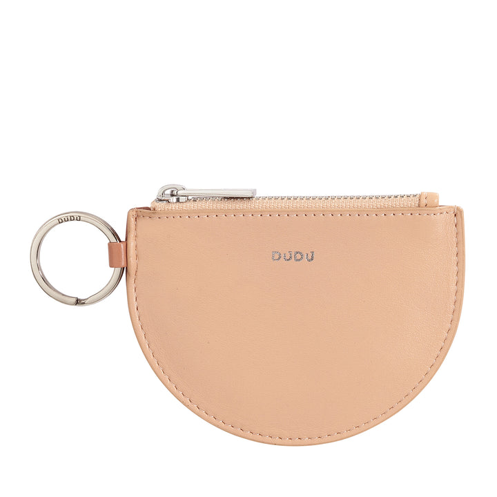 DUDU Mini-Geldbörse aus Leder für Damen mit Reißverschluss und zweifarbigem Schlüsselanhänger im schlanken Design
