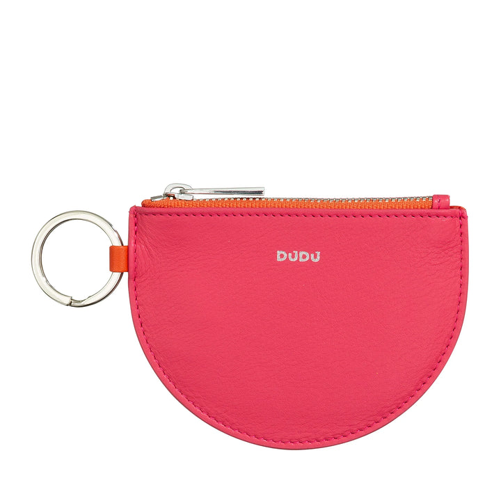 DUDU Mini Leather Coin Purse for Women with Zipper and Two-Tone Slim Design Key Ring