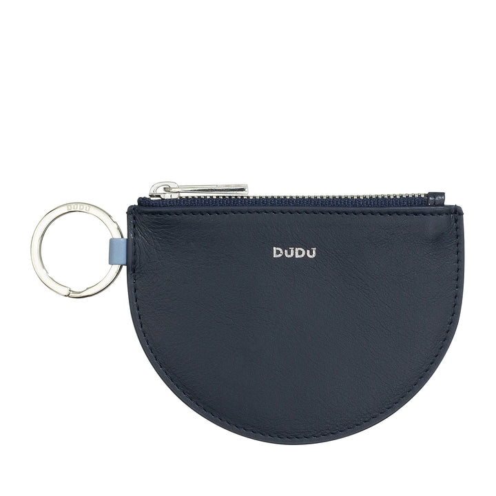 DUDU Mini-Geldbörse aus Leder für Damen mit Reißverschluss und zweifarbigem Schlüsselanhänger im schlanken Design