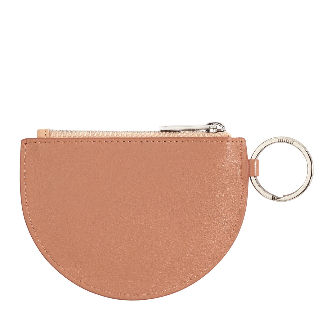 DUDU Mini-Geldbörse aus Leder für Damen mit Reißverschluss und zweifarbigem Schlüsselanhänger im schlanken Design