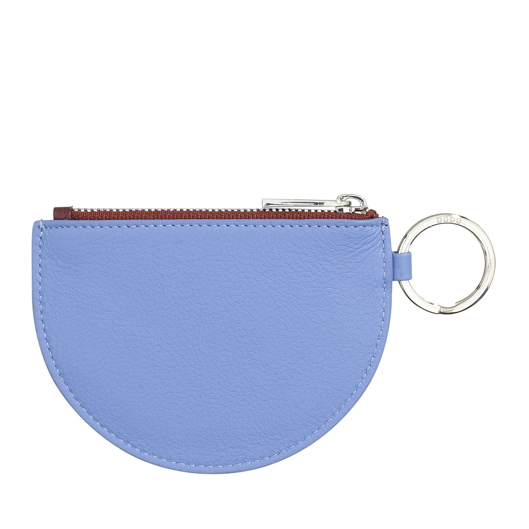 DUDU Mini Leather Coin Purse for Women with Zipper and Two-Tone Slim Design Key Ring