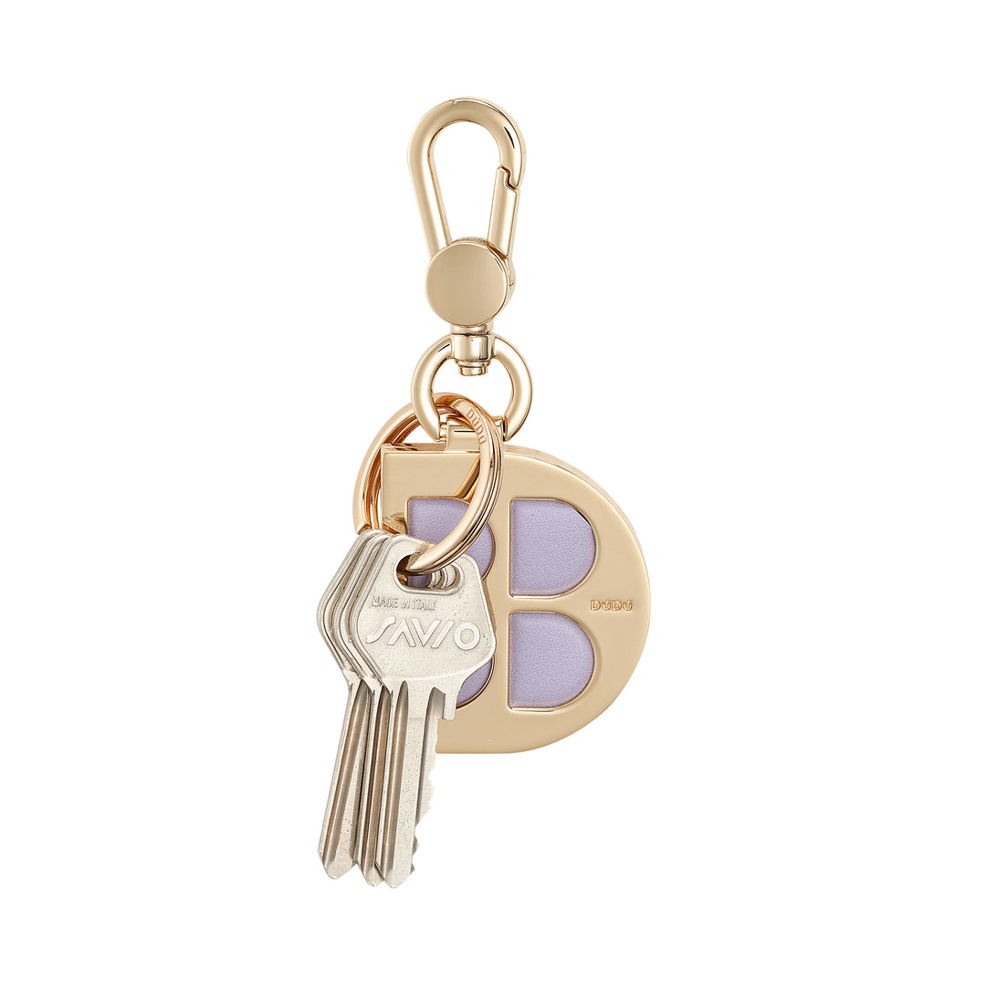 DUDU Portachiavi in Metallo a Forma di D con Inserti in Vera Pelle, Portachiavi Dorato con Moschettone e Anello, Portachiavi per Auto Casa Ufficio