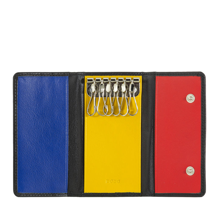 DUDU Portachiavi Classico in Vera Pelle Uomo Donna Multicolore a 6 Ganci