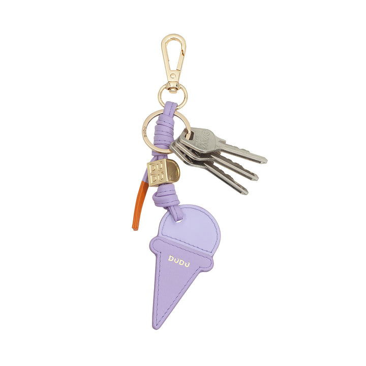 DUDU Portachiavi in Pelle con Cono Gelato, Portachiavi Uomo Donna, con Anello e Moschettone, Portachiavi Estivo Design