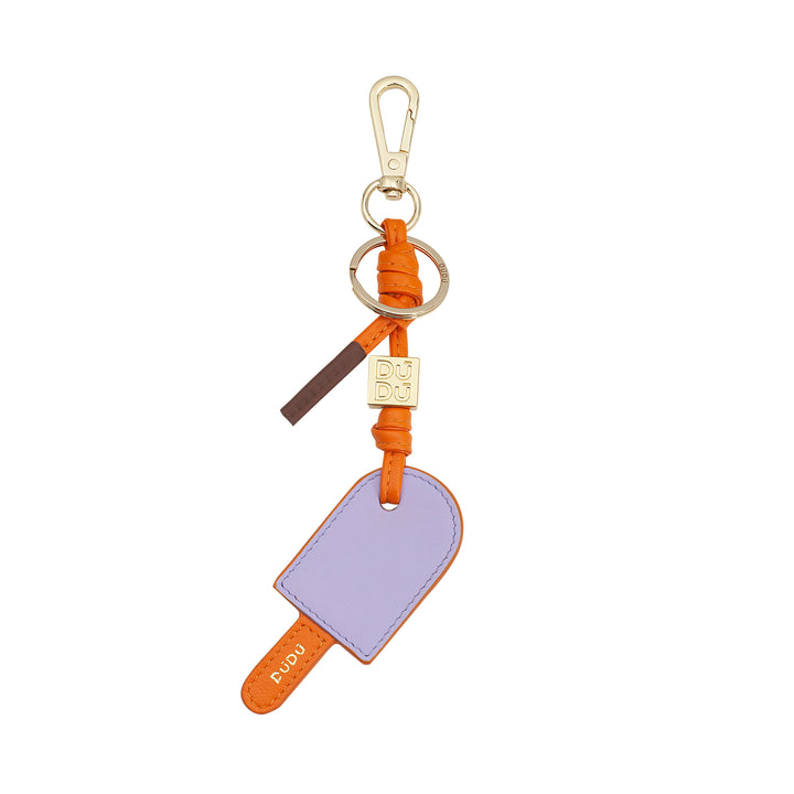 DUDU Portachiavi in Pelle Stecco di Gelato, Portachiavi per Donna Uomo con Anello e Moschettone, Design Estivo Colorato