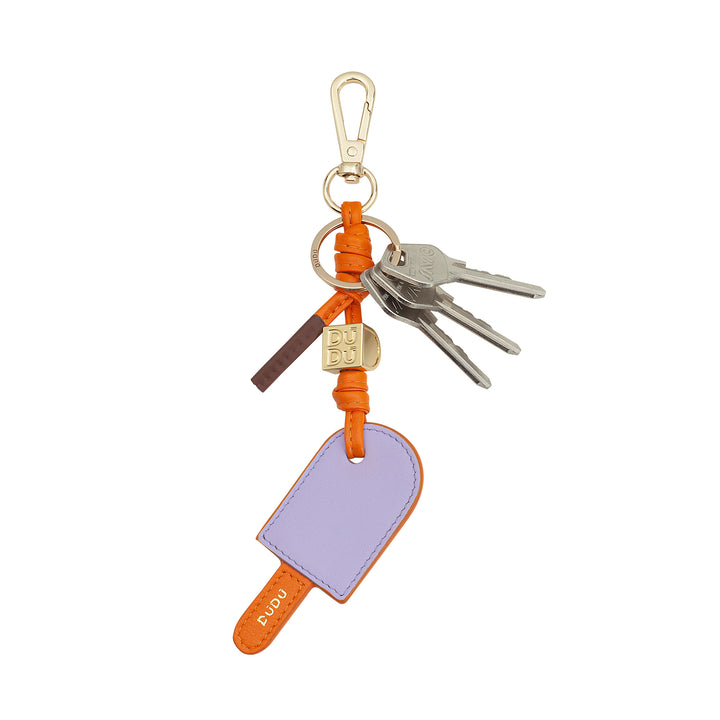 DUDU Portachiavi in Pelle Stecco di Gelato, Portachiavi per Donna Uomo con Anello e Moschettone, Design Estivo Colorato