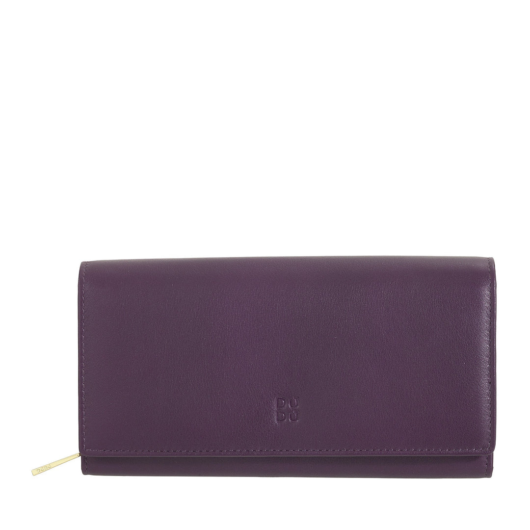 DUDU Portafoglio Donna Pelle RFID Design Colorato Lungo con Portamonete Zip 18 Porta Carte e Chiusura a Bottone