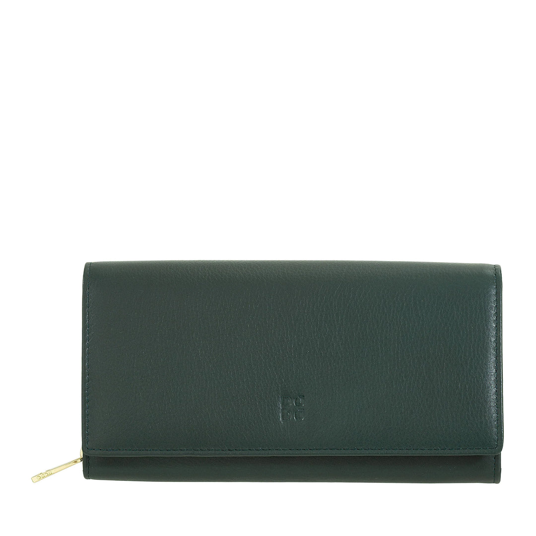 DUDU Portafoglio Donna Pelle RFID Design Colorato Lungo con Portamonete Zip 18 Porta Carte e Chiusura a Bottone