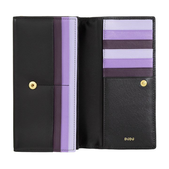 DUDU Portafoglio Donna Pelle RFID Design Colorato Lungo con Portamonete Zip 18 Porta Carte e Chiusura a Bottone