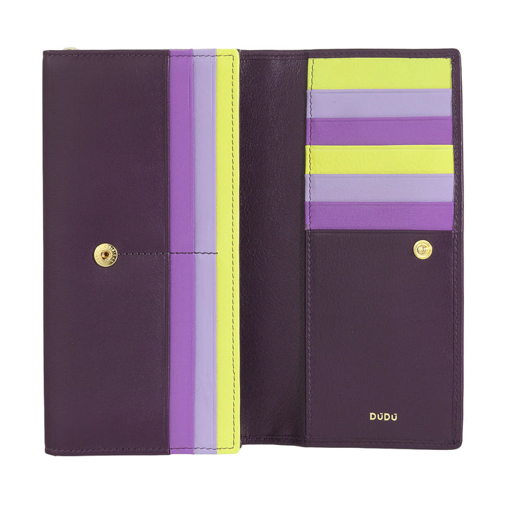 DUDU Portafoglio Donna Pelle RFID Design Colorato Lungo con Portamonete Zip 18 Porta Carte e Chiusura a Bottone
