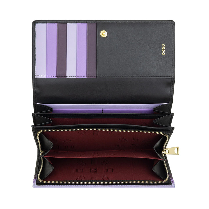 DUDU Portafoglio Donna Pelle RFID Design Colorato Lungo con Portamonete Zip 18 Porta Carte e Chiusura a Bottone