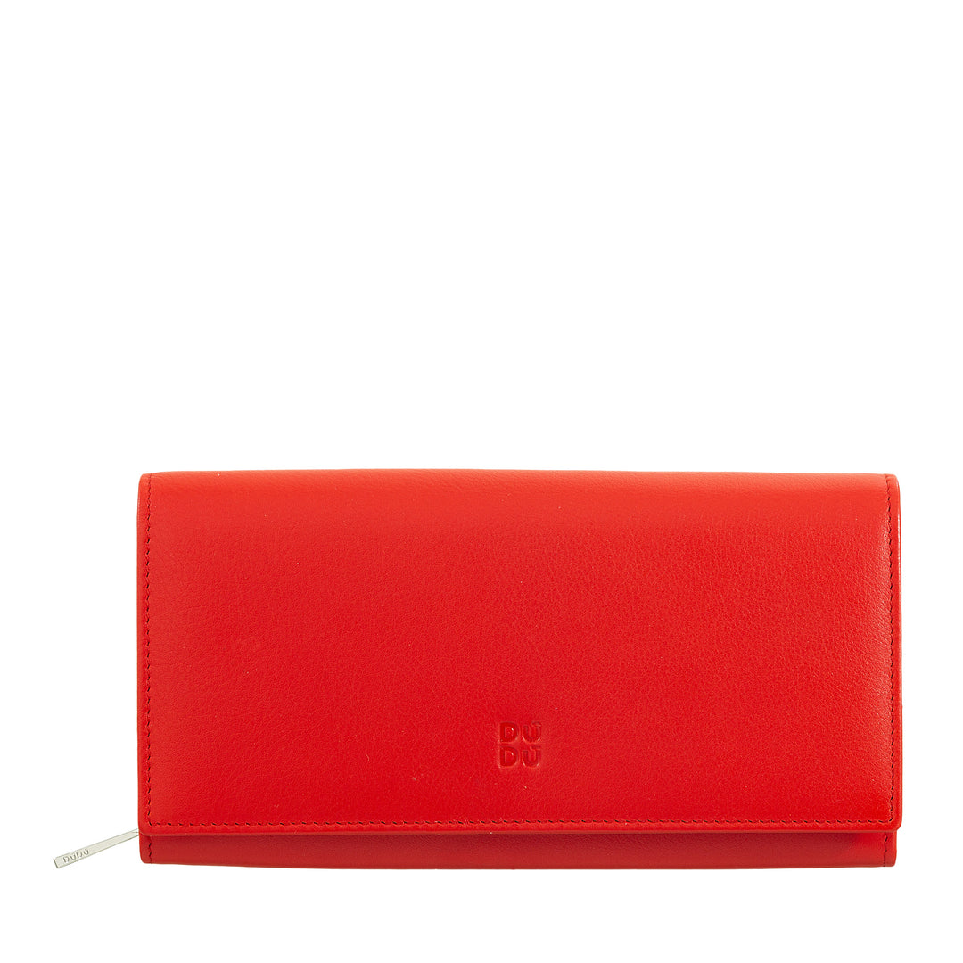 DUDU Portafoglio Donna Pelle RFID Design Colorato Lungo con Portamonete Zip 18 Porta Carte e Chiusura a Bottone