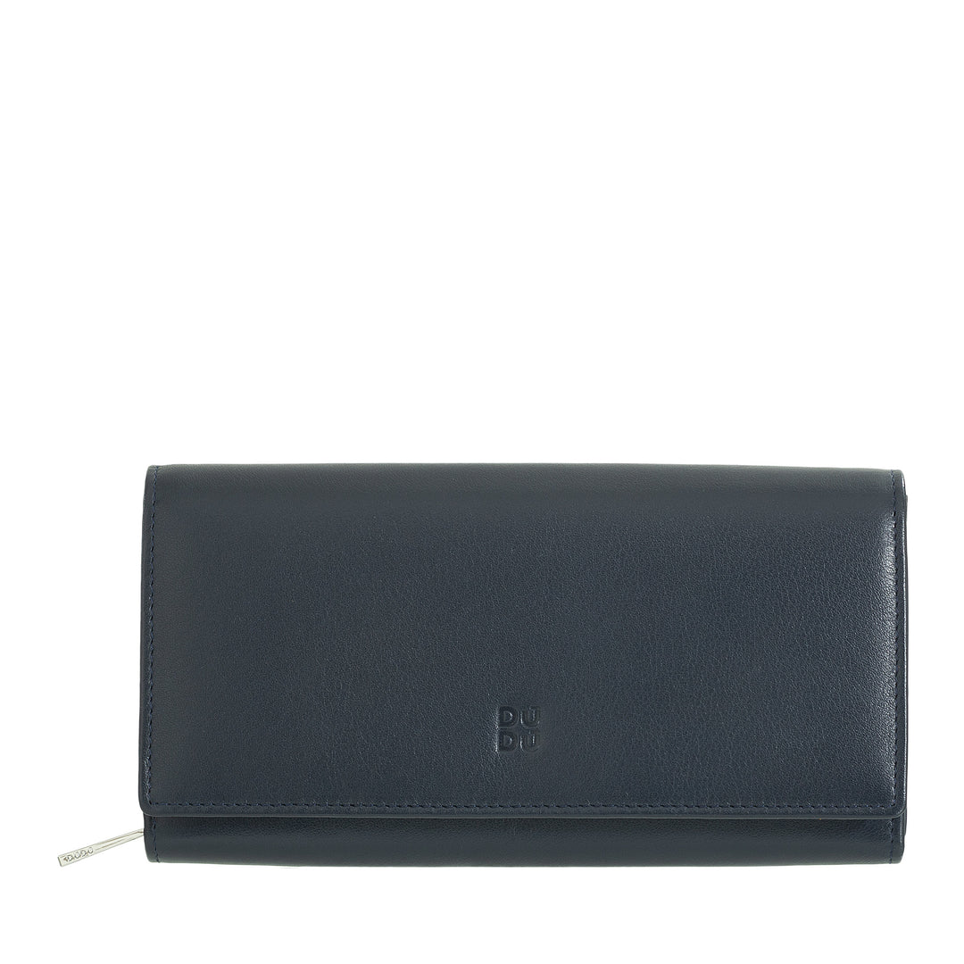 DUDU Portafoglio Donna Pelle RFID Design Colorato Lungo con Portamonete Zip 18 Porta Carte e Chiusura a Bottone