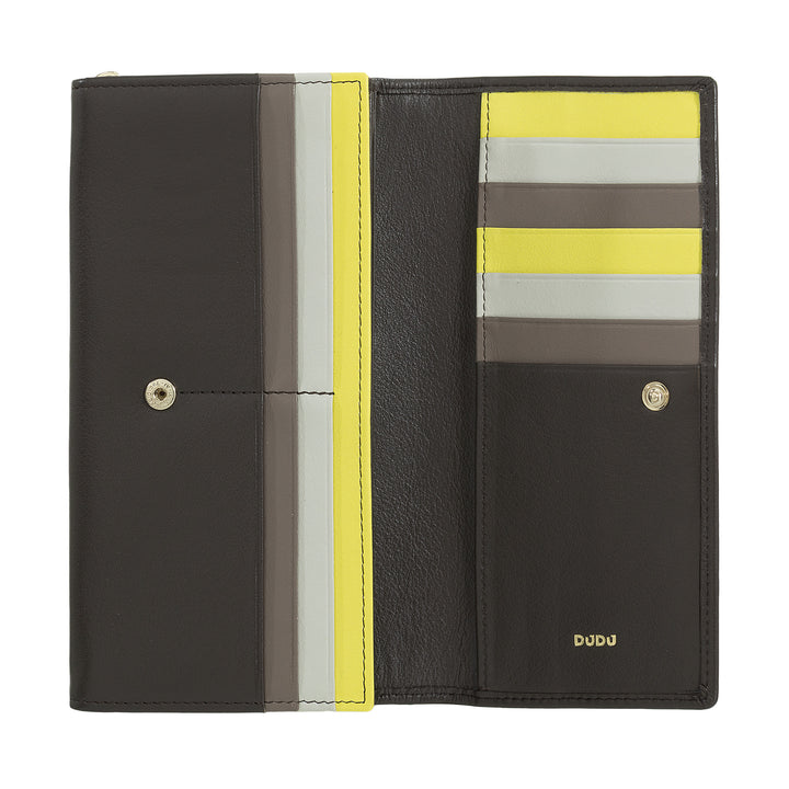 DUDU Portafoglio Donna Pelle RFID Design Colorato Lungo con Portamonete Zip 18 Porta Carte e Chiusura a Bottone
