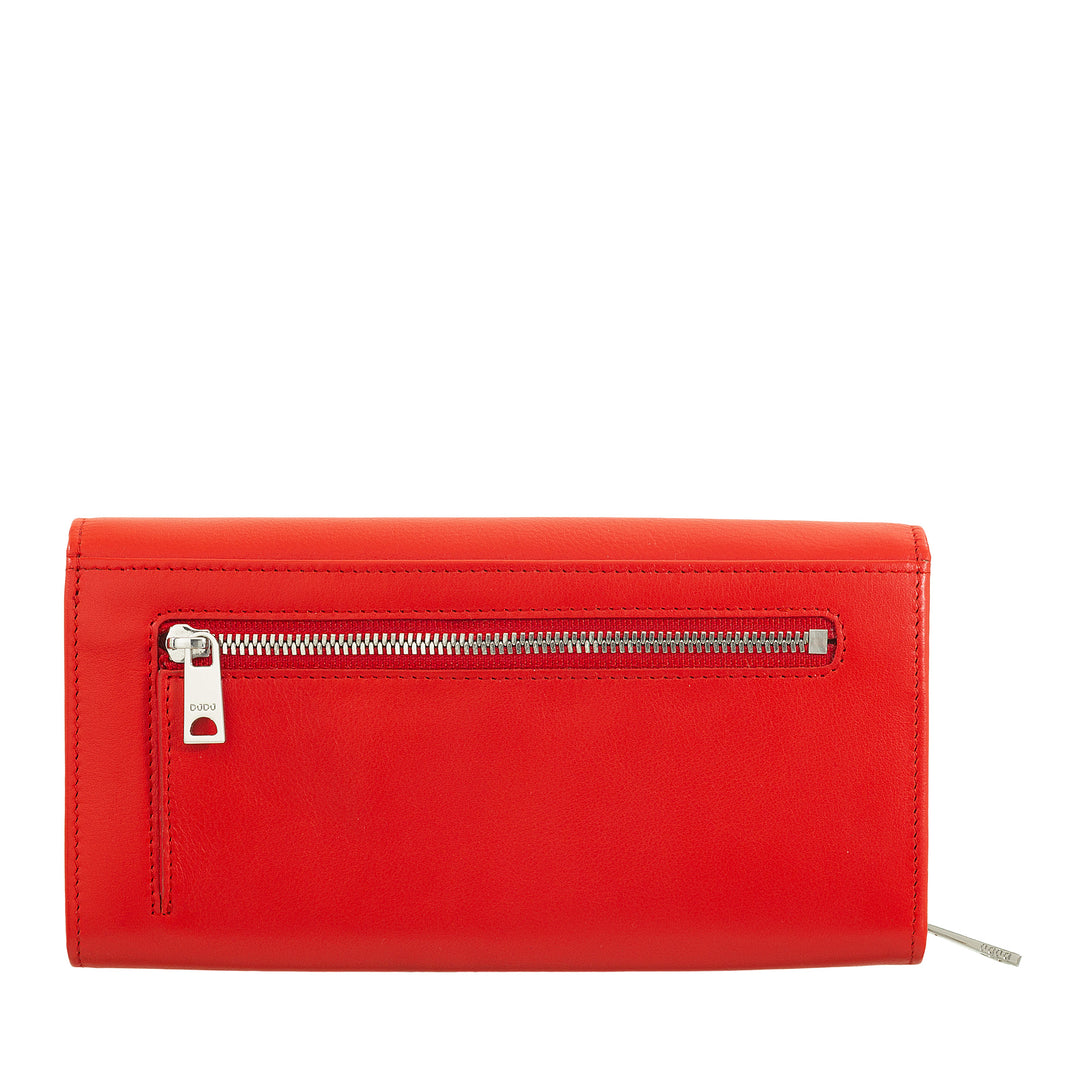 DUDU Portafoglio Donna Pelle RFID Design Colorato Lungo con Portamonete Zip 18 Porta Carte e Chiusura a Bottone