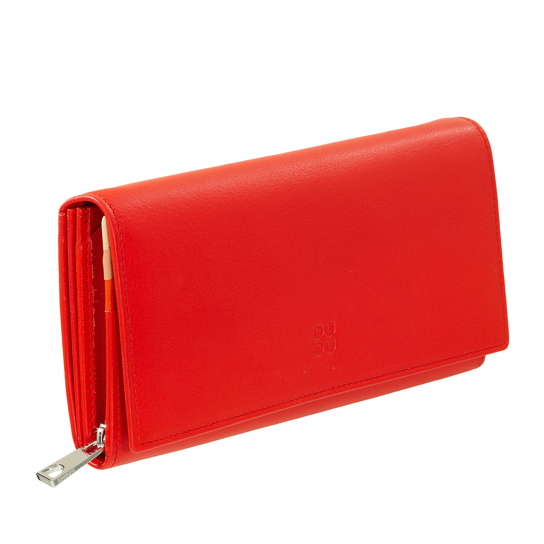 DUDU Portafoglio Donna Pelle RFID Design Colorato Lungo con Portamonete Zip 18 Porta Carte e Chiusura a Bottone