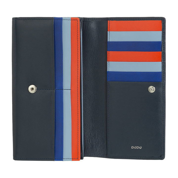 DUDU Portafoglio Donna Pelle RFID Design Colorato Lungo con Portamonete Zip 18 Porta Carte e Chiusura a Bottone