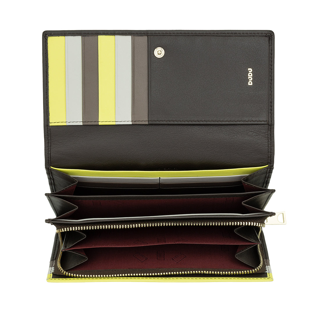 DUDU Portafoglio Donna Pelle RFID Design Colorato Lungo con Portamonete Zip 18 Porta Carte e Chiusura a Bottone