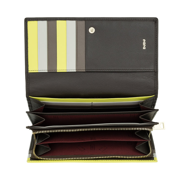 DUDU Portafoglio Donna Pelle RFID Design Colorato Lungo con Portamonete Zip 18 Porta Carte e Chiusura a Bottone