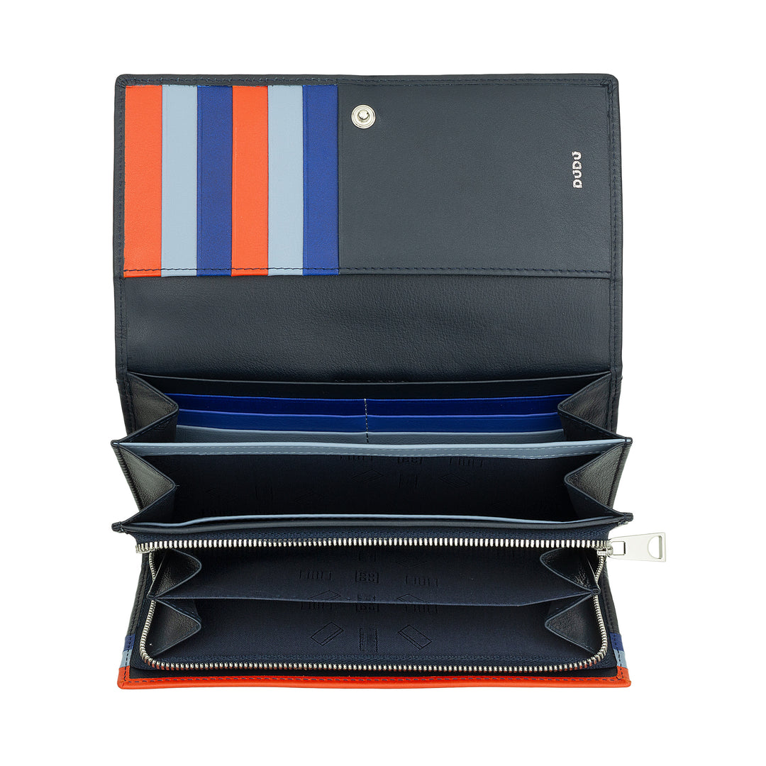 DUDU Portafoglio Donna Pelle RFID Design Colorato Lungo con Portamonete Zip 18 Porta Carte e Chiusura a Bottone