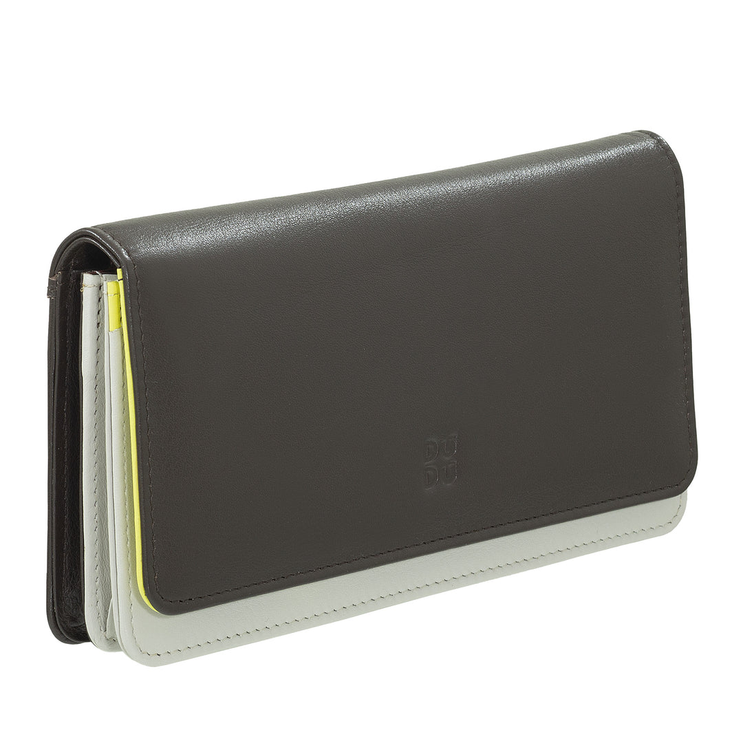 DUDU Große Damenbrieftasche aus mehrfarbigem, weichem Leder mit RFID-Beutel