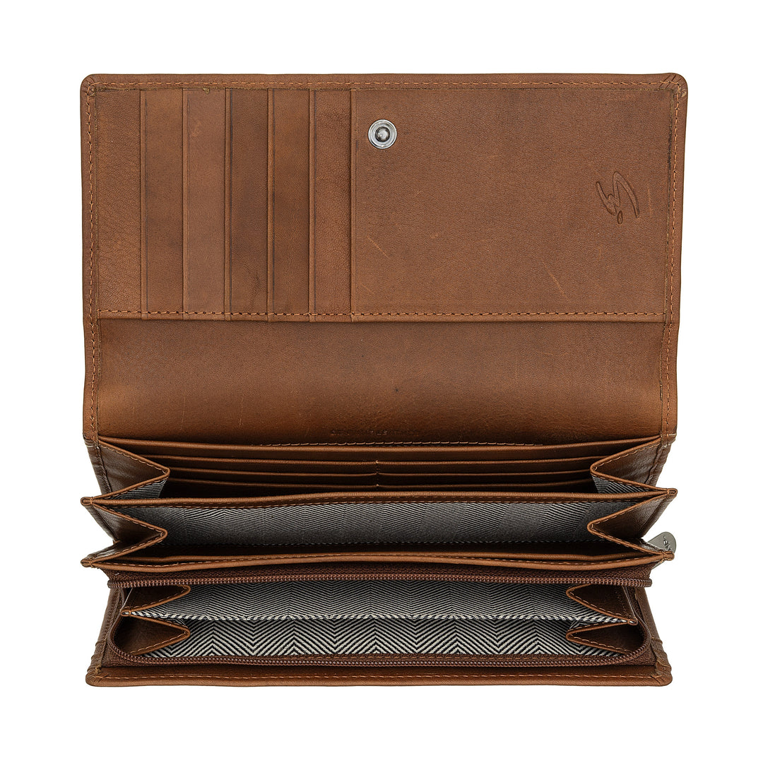 Nuvola Pelle Portafoglio Donna Grande in Pelle – Portamonete e Porta Carte Capiente con Scomparti Multipli ed Elegante Chiusura a Bottone