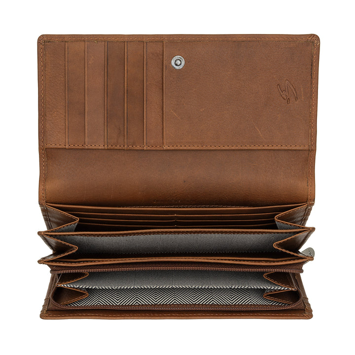 Nuvola Pelle Portafoglio Donna Grande in Pelle – Portamonete e Porta Carte Capiente con Scomparti Multipli ed Elegante Chiusura a Bottone