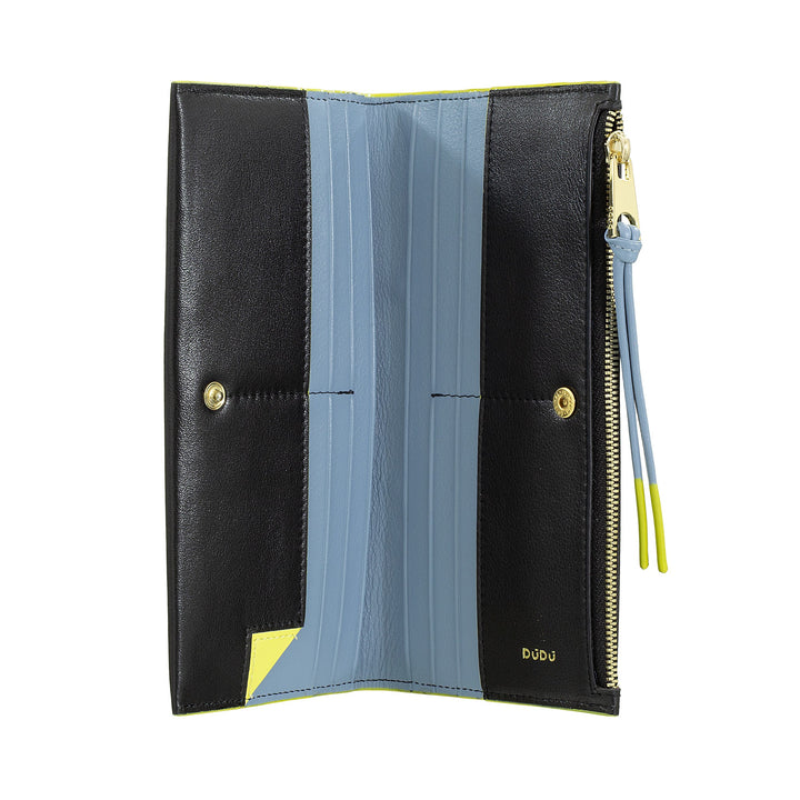 DUDU Portafoglio Donna Grande Slim in Pelle con Zip - Portafogli Lungo Verticale Elegante a Libro con Porta Carte, Tasca Monete con Cerniera e Scomparti per Banconote