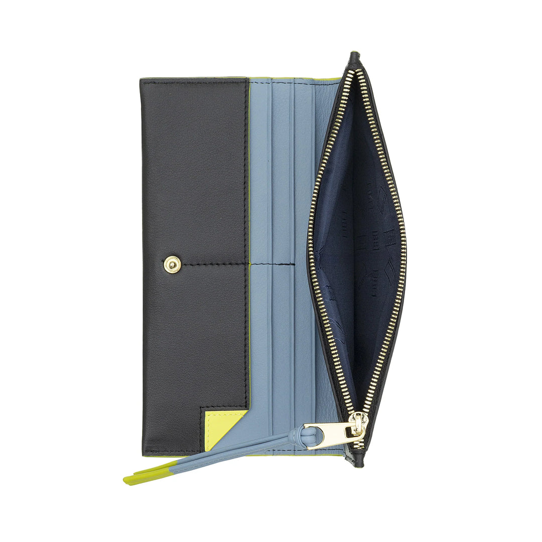 DUDU Portafoglio Donna Grande Slim in Pelle con Zip - Portafogli Lungo Verticale Elegante a Libro con Porta Carte, Tasca Monete con Cerniera e Scomparti per Banconote