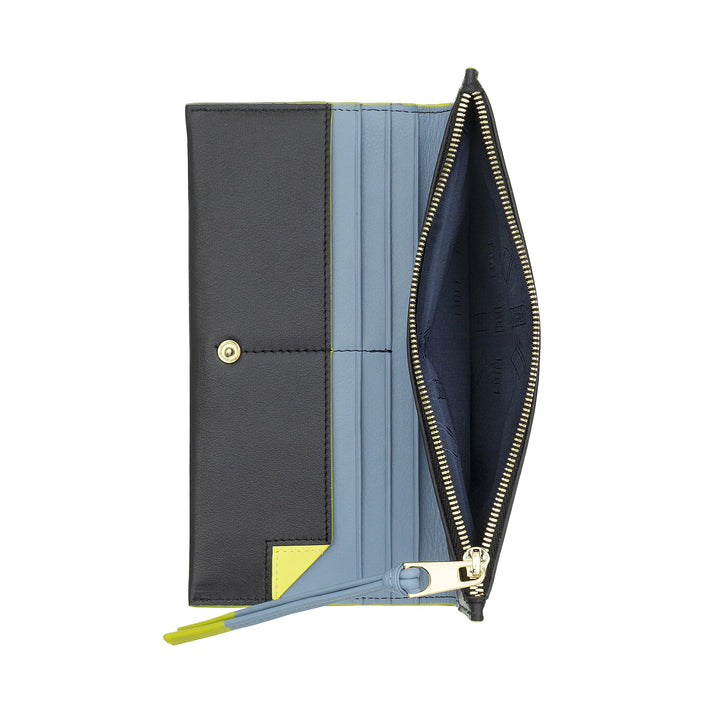 DUDU Portafoglio Donna Grande Slim in Pelle con Zip - Portafogli Lungo Verticale Elegante a Libro con Porta Carte, Tasca Monete con Cerniera e Scomparti per Banconote