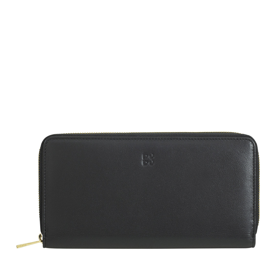 DUDU Portafoglio Donna Grande con Cerniera RFID in Pelle Nappa Zip Around 14 Tasche Porta Carte di credito e Portamonete