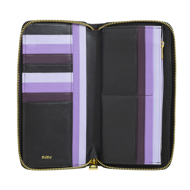 DUDU Portafoglio Donna Grande con Cerniera RFID in Pelle Nappa Zip Around 14 Tasche Porta Carte di credito e Portamonete