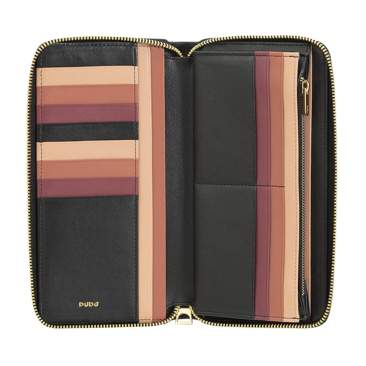 DUDU Portafoglio Donna Grande con Cerniera RFID in Pelle Nappa Zip Around 14 Tasche Porta Carte di credito e Portamonete