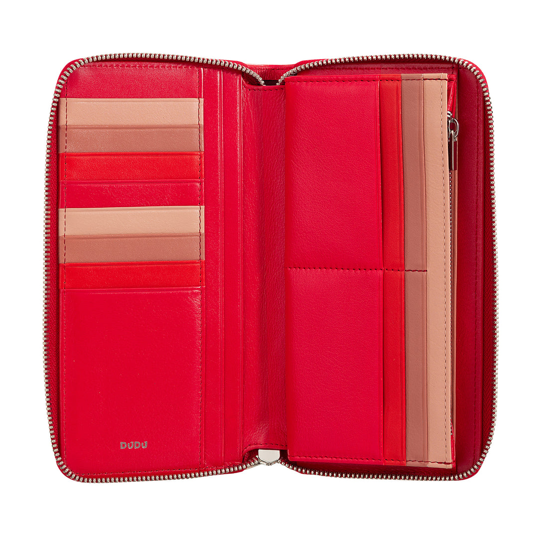 DUDU Portafoglio Donna Grande con Cerniera RFID in Pelle Nappa Zip Around 14 Tasche Porta Carte di credito e Portamonete