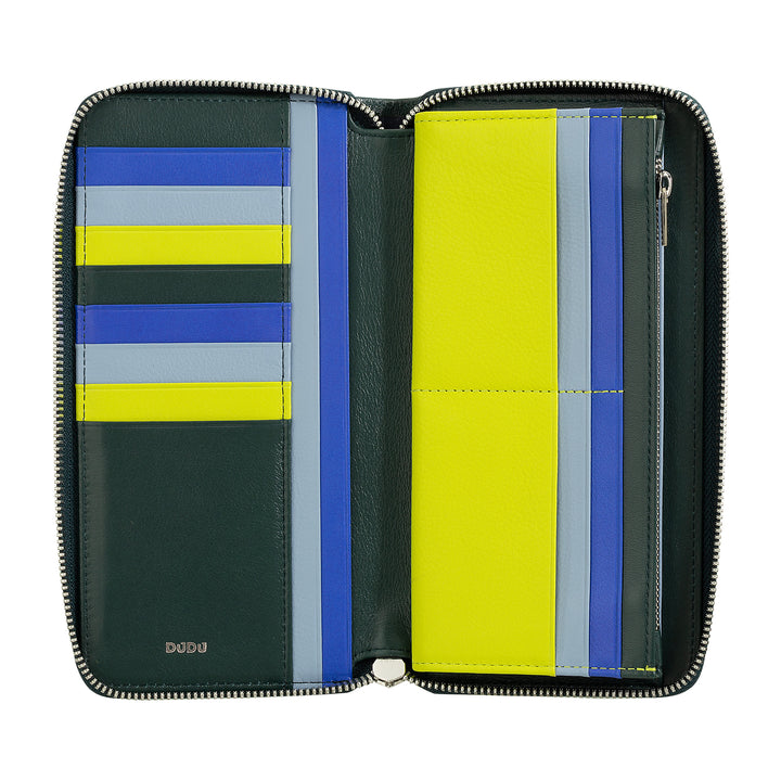 DUDU Portafoglio Donna Grande con Cerniera RFID in Pelle Nappa Zip Around 14 Tasche Porta Carte di credito e Portamonete