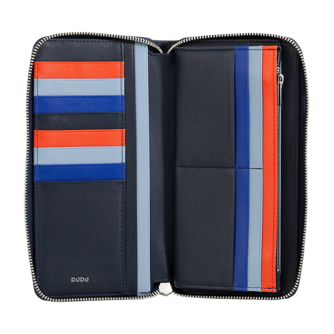 DUDU Portafoglio Donna Grande con Cerniera RFID in Pelle Nappa Zip Around 14 Tasche Porta Carte di credito e Portamonete