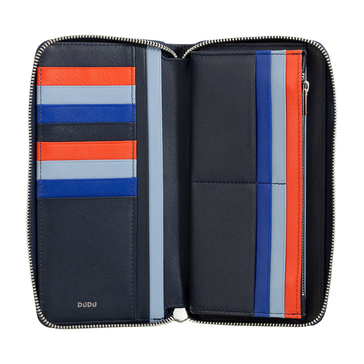 DUDU Portafoglio Donna Grande con Cerniera RFID in Pelle Nappa Zip Around 14 Tasche Porta Carte di credito e Portamonete