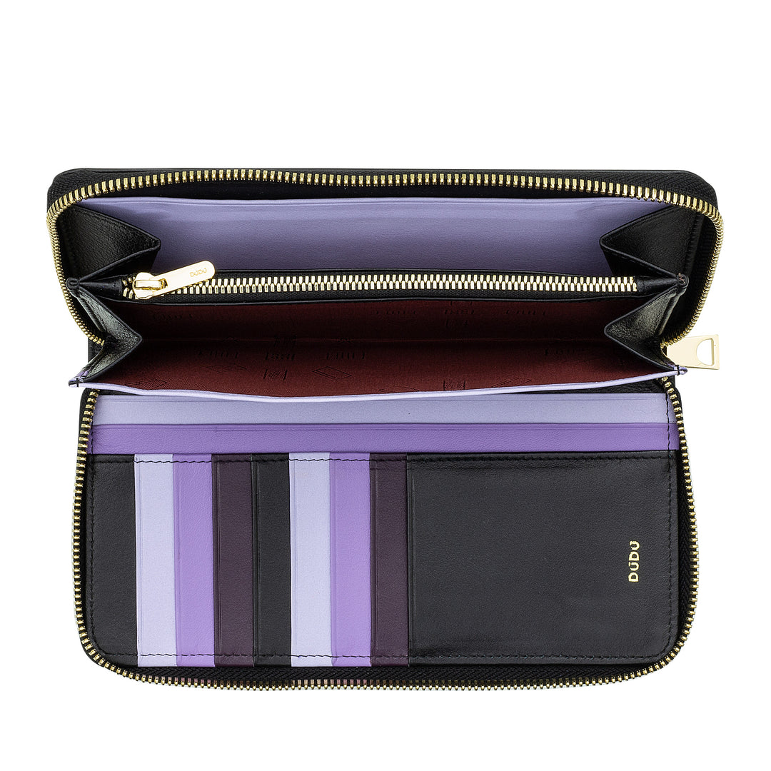 DUDU Portafoglio Donna Grande con Cerniera RFID in Pelle Nappa Zip Around 14 Tasche Porta Carte di credito e Portamonete