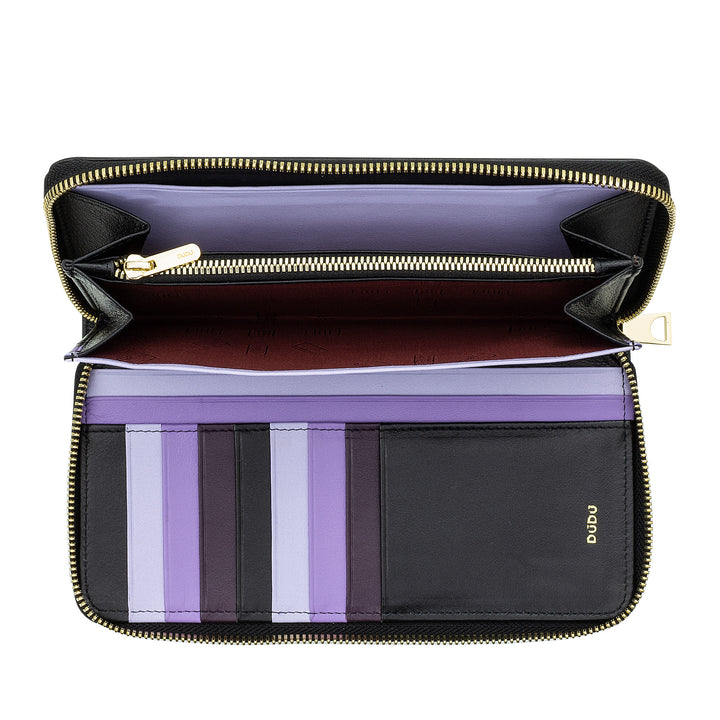 DUDU Portafoglio Donna Grande con Cerniera RFID in Pelle Nappa Zip Around 14 Tasche Porta Carte di credito e Portamonete