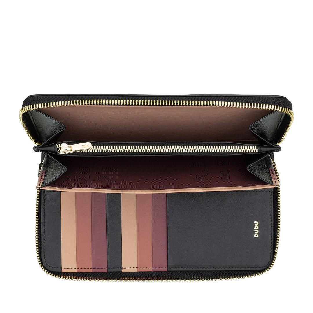 DUDU Portafoglio Donna Grande con Cerniera RFID in Pelle Nappa Zip Around 14 Tasche Porta Carte di credito e Portamonete