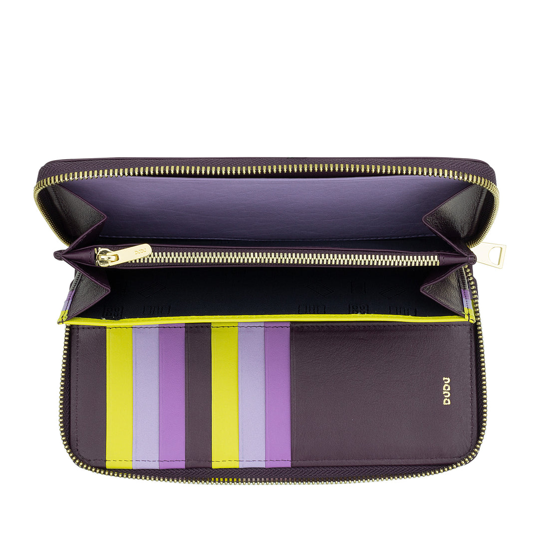 DUDU Portafoglio Donna Grande con Cerniera RFID in Pelle Nappa Zip Around 14 Tasche Porta Carte di credito e Portamonete